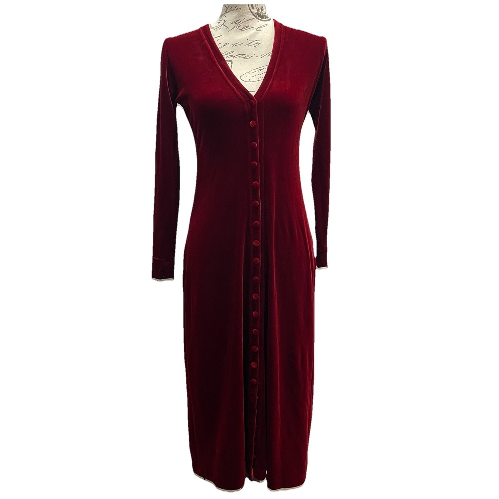 Bruno Duluc Kush Women Velvet Dress XS Red Button Front Romantic Goth Valentines